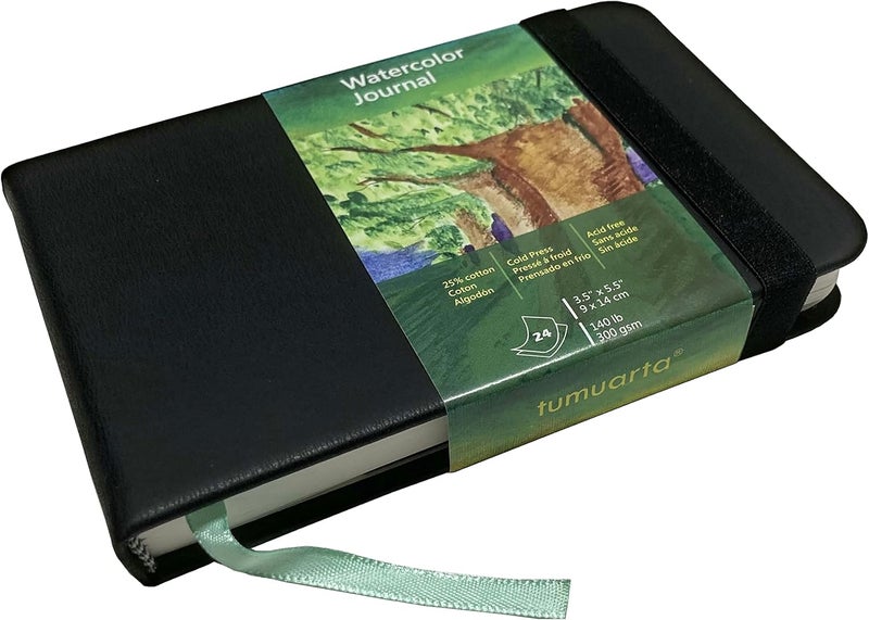 tumuarta Watercolor Journal, 3.5x5.5”, 140 LB, 300 GSM, Cotton Paper, Cold Press, 24 Sheets, 48 Pages, Watercolor Paper Sketchbooks for Use As Travel Notebook Mixed Media Pad On The Go - Image 1